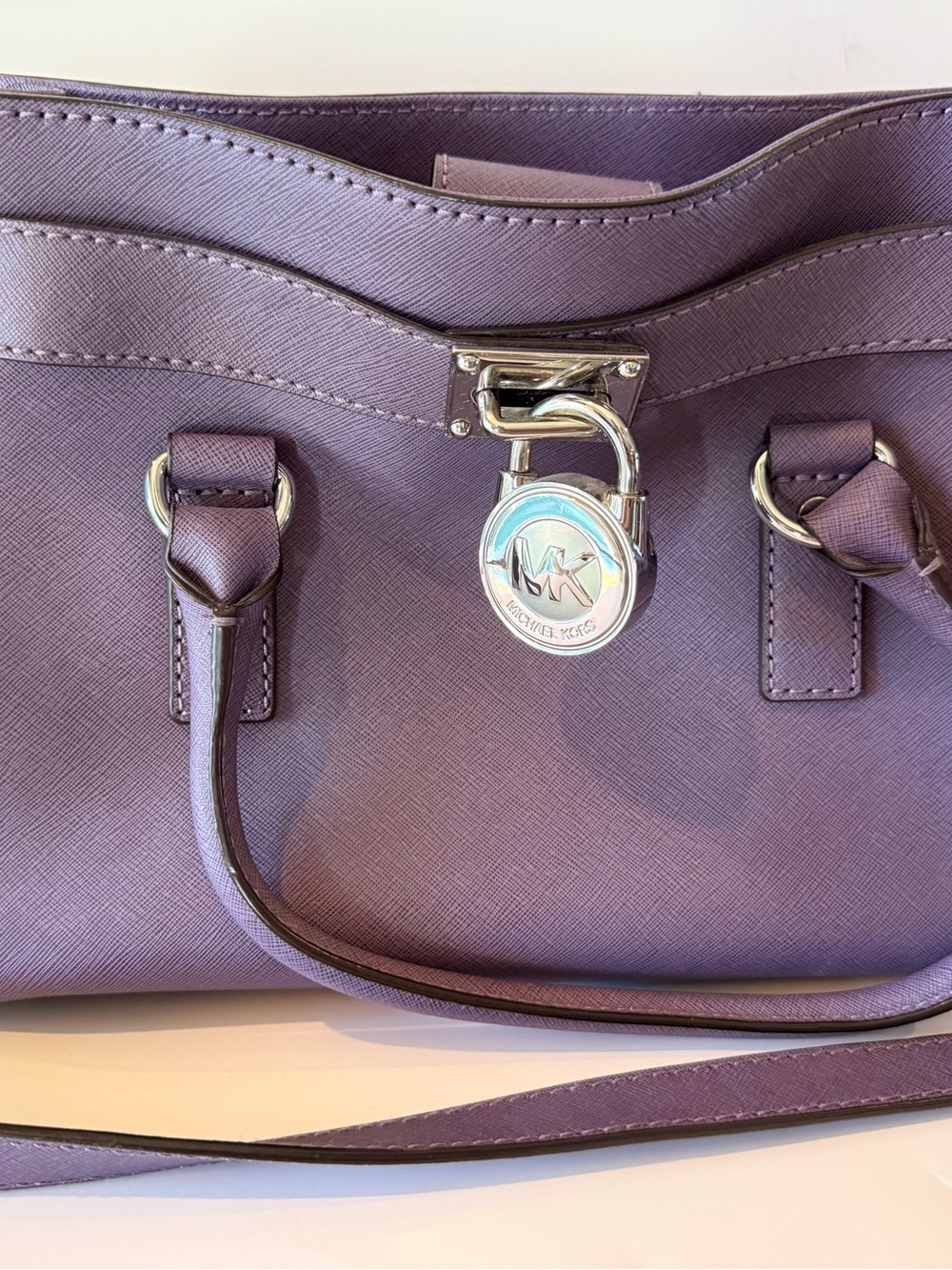 Michael Kors Lavender Hamilton Saffiano Leather Satchel with Silver Hardware